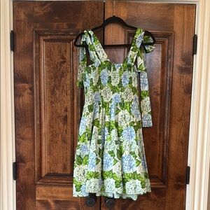 Kathleen Maeve Smocked Floral Dress in Green and Blue